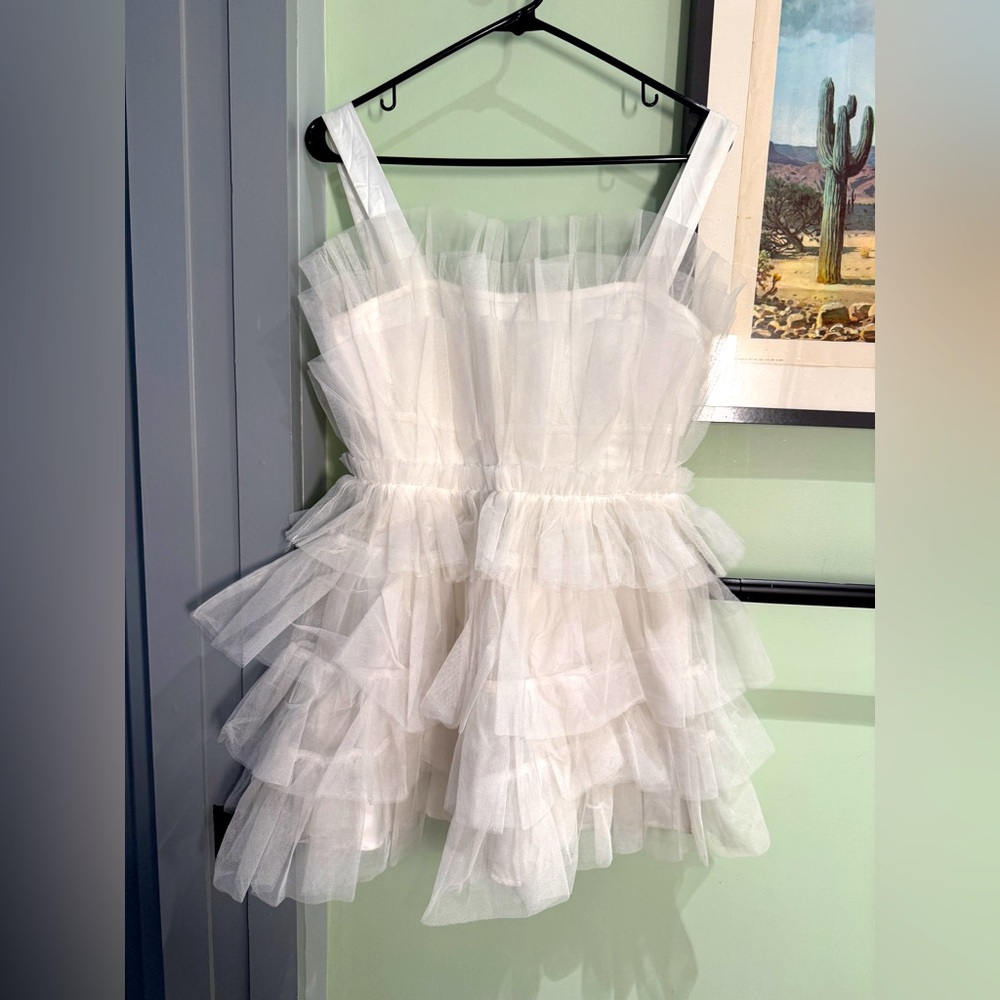 NWT Fun White Bachelorette Bridal Mini Tiered Tulle Dress